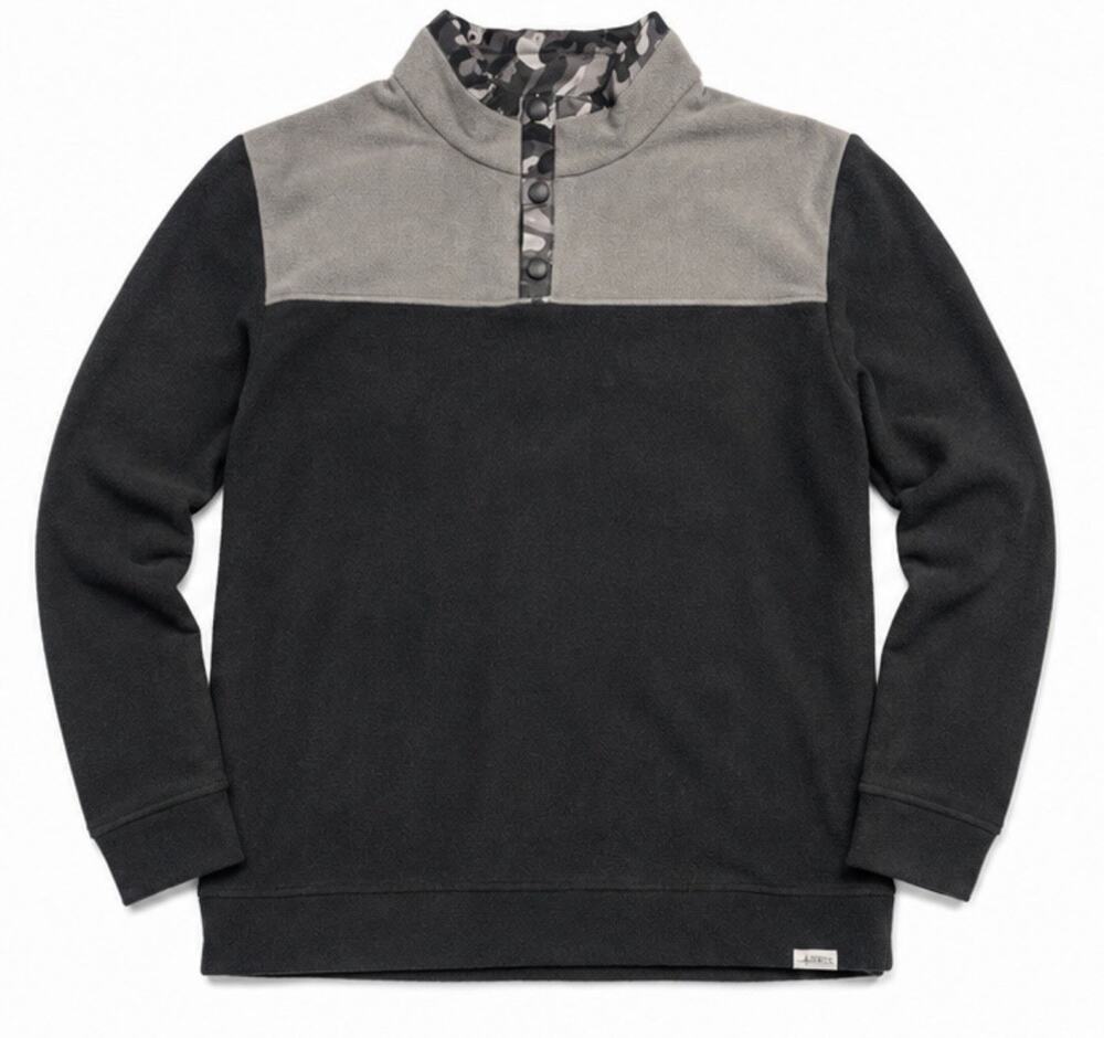 HABIT Men’s Medium Fleece Pullover Black Gray Camo Snap Neck Outdoor Hunting